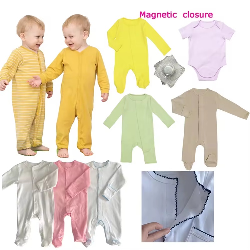 Prilagojen 100% bombažni otroški magnetni magnetni snap Onesie