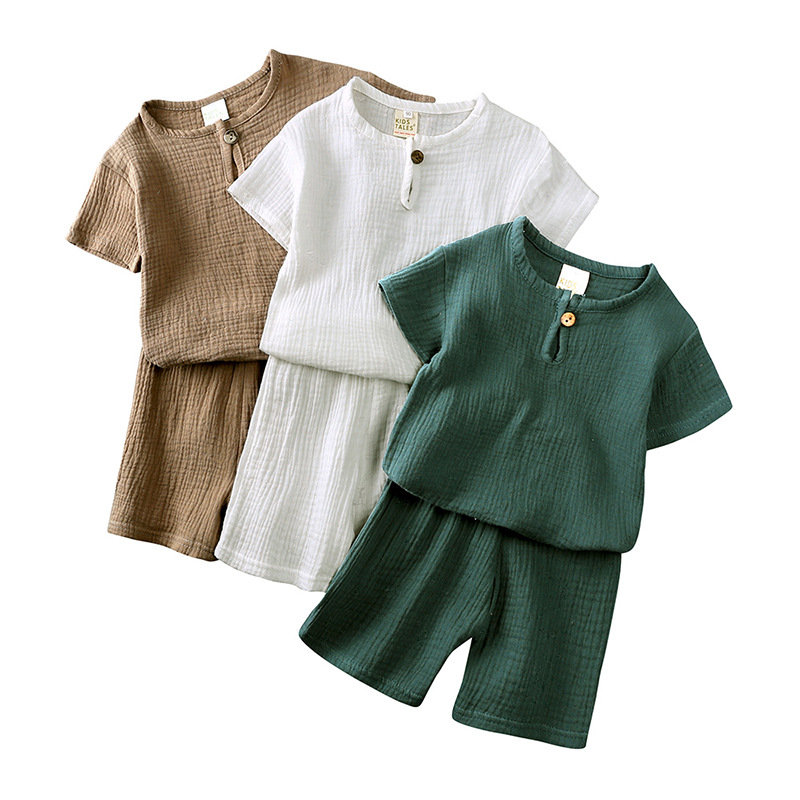 Toddler Muslin obleka set okrog krognega izreza kratek rokav